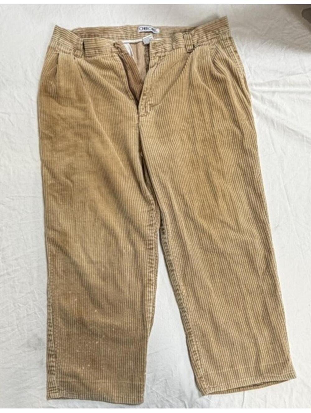 Cherokee Men's Beige Corduroy Straight Casual Pants Pleated Button Solid Size 34